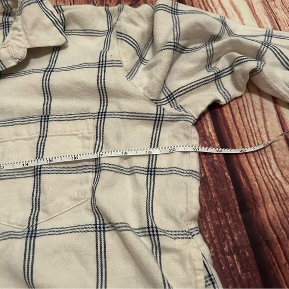 Women’s Madewell Flannel Button Down Shirt Off White and Navy Blue Stripe Size S - Picture 4 of 6
